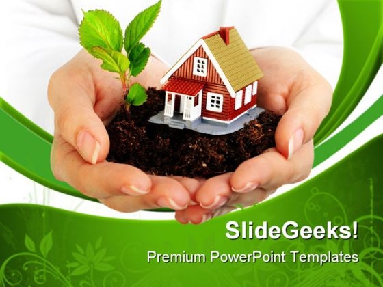 Plant And Home In Hands Nature PowerPoint Templates And PowerPoint Backgrounds 0611