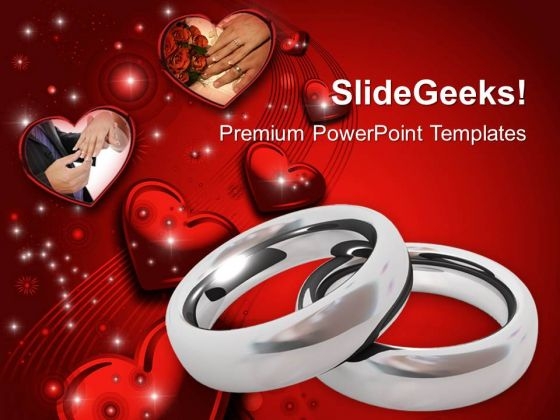 Platinum Wedding Rings With Hearts PowerPoint Templates Ppt Backgrounds For Slides 0213