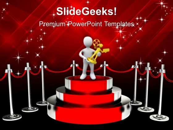 Podium For Winner With Red Carpet PowerPoint Templates Ppt Backgrounds For Slides 0113