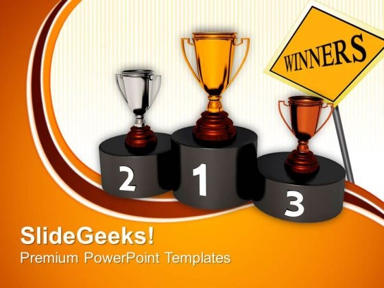 Podium Golden Trophy Challenge Success PowerPoint Templates And PowerPoint Themes 0612