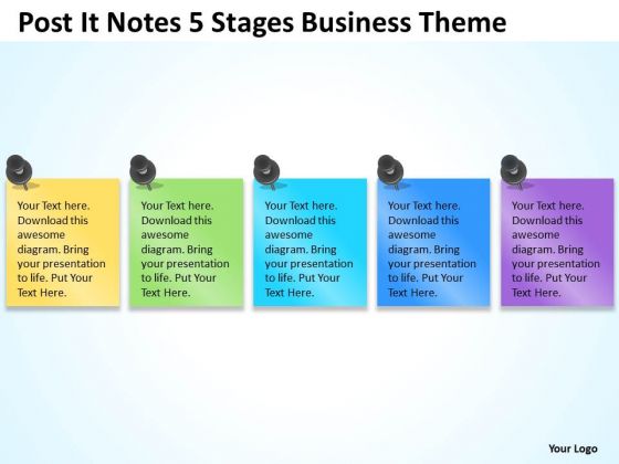 Post It Notes 5 Stages Business Theme Ppt Templates For Plans PowerPoint Slides