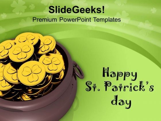 Pot Full Of Gold Coins Celebration Patricks Day PowerPoint Templates Ppt Backgrounds For Slides 0313
