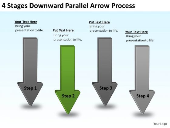 PowerPoint Arrows 4 Stages Downward Parallel Process Templates