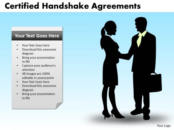 PowerPoint Layout Teamwork Certified Handshake Ppt Slidelayout