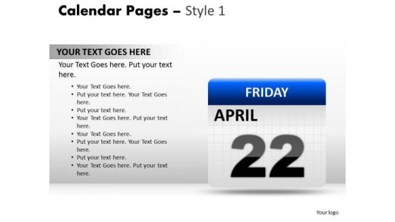 PowerPoint Presentation Calendar 22 April Diagram Ppt Design Slides