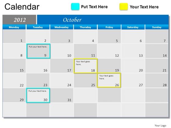 PowerPoint Template October 2012 Calendar Ppt Slides
