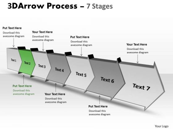 Ppt 3d Illustration Of Arrow Route 7 State Diagram Corporate Plan PowerPoint Graphic