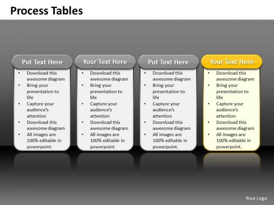 Ppt 4 Reasons You Should Buy From Us Process Tables Highlight PowerPoint Templates