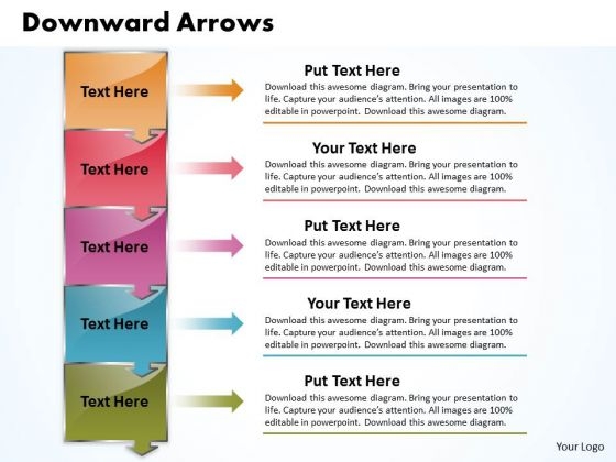 Ppt 5 Techno PowerPoint Slide Text Arrows Pointing Downwards Templates