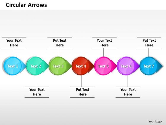 Ppt Attached Circular Arrows PowerPoint 2010 Horizontal Line 7 Stages Templates