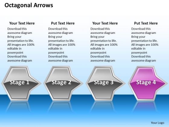 Ppt Consecutive Description Of Octagonal 3d Arrows PowerPoint 4 Stages Pink Templates