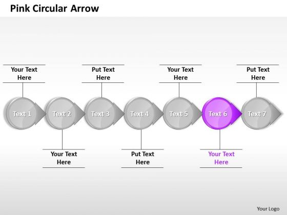 Ppt Consistent Purple Circular Arrow In Horizontal Line 7 Stages PowerPoint Templates