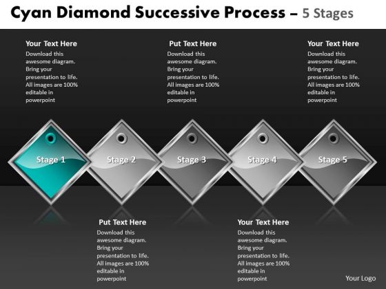 Ppt Cyan Diamond Consistent Process 5 Phase Diagram Business PowerPoint Templates