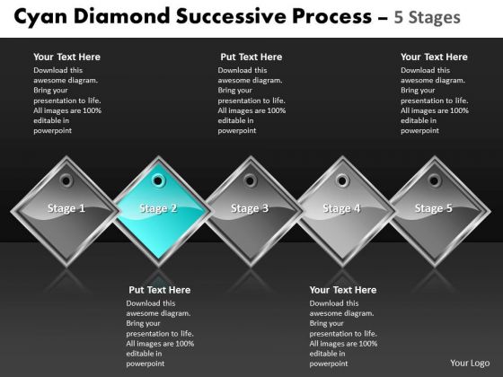 Ppt Cyan Diamond Sequential Process 5 Stages Business PowerPoint Templates