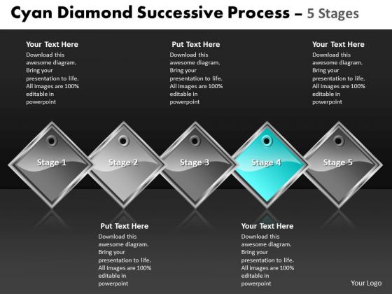 Ppt Cyan Diamond Succeeding Forging Process PowerPoint Slides 5 Stages Business Templates
