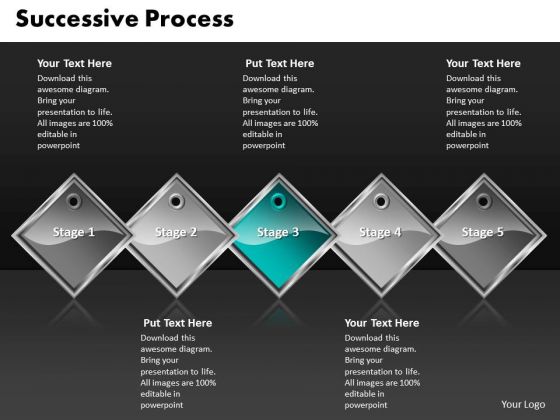 Ppt Cyan Diamond Successive Course 5 State Diagram PowerPoint Templates