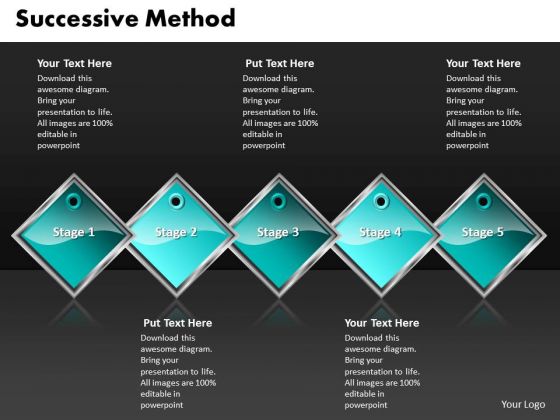 Ppt Cyan Diamond Successive Method 5 State Diagram PowerPoint Templates