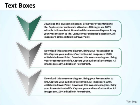 Ppt Downward Arrow With Text Align Boxes PowerPoint 2010 Templates