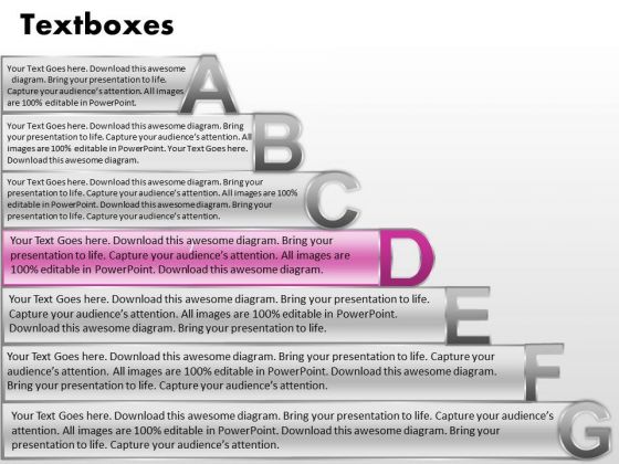Ppt Fancy Letters Abcdefg With Textboxes Business Plan PowerPoint Process Templates