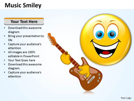 Ppt Music Smiley Emoticon With Guitar Communication Skills PowerPoint Templates