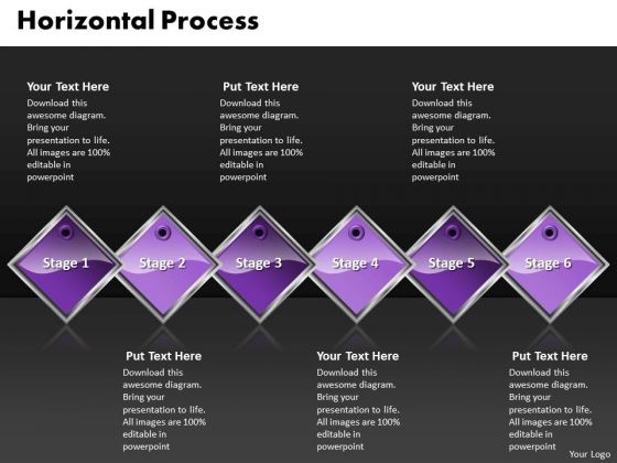 Ppt Purple Diamond Horizontal Process 6 Steps Working With Slide Numbers PowerPoint Templates