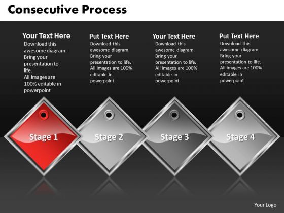 Ppt Red Diamond Continuous Process 4 PowerPoint Slide Numbers Templates