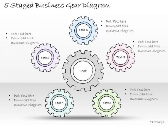 Ppt Slide 5 Staged Business Gear Diagram Diagrams