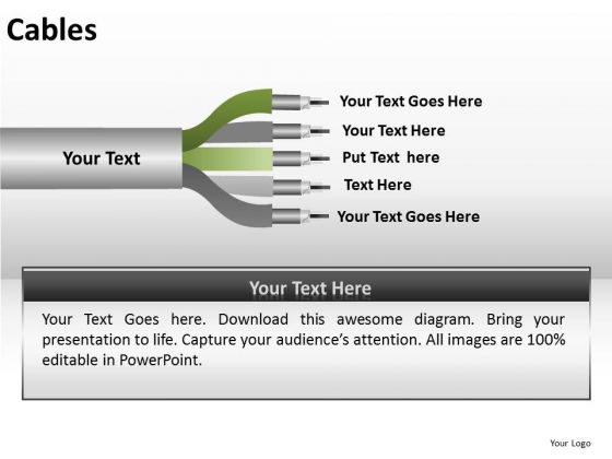 Ppt Templates 5 Outputs Cables Wires PowerPoint Slides