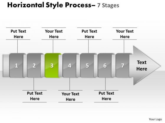 Ppt Theme Linear Demonstration Of 7 Stages Manner Production Strategy PowerPoint 4 Design
