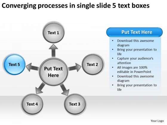 Processes In Single Slide 5 Text Boxes Chart Circular Flow PowerPoint Templates