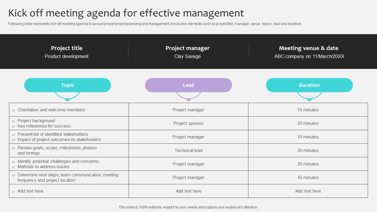 Project Stakeholders Management Kick Off Meeting Agenda For Effective Ppt Powerpoint