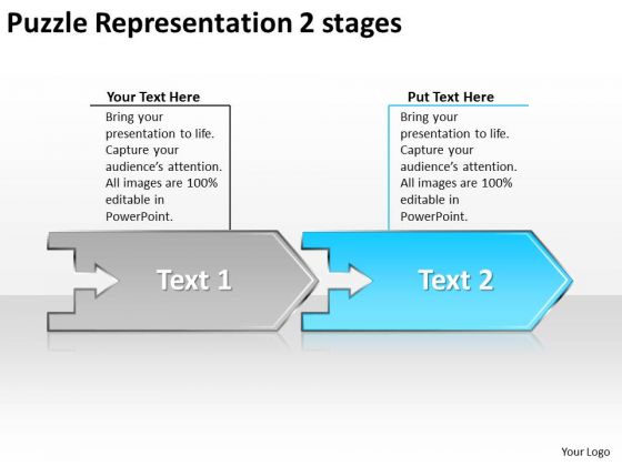 Puzzle Representation 2 Stages Order Flow Chart PowerPoint Slides