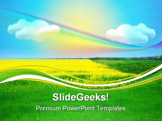 Rainbow Under Field Nature PowerPoint Templates And PowerPoint Backgrounds 0611