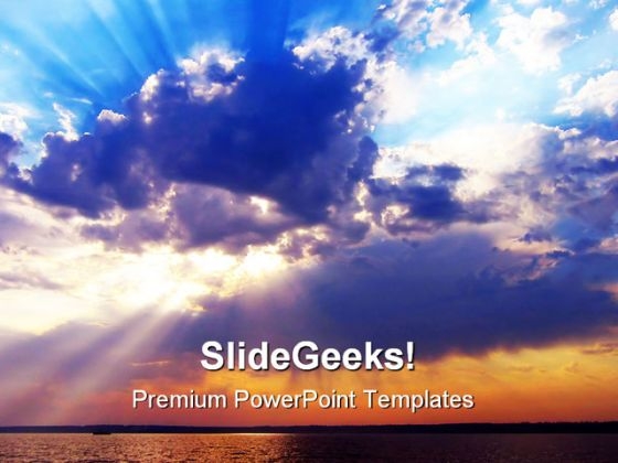 Rays From Clouds Nature PowerPoint Template 1110