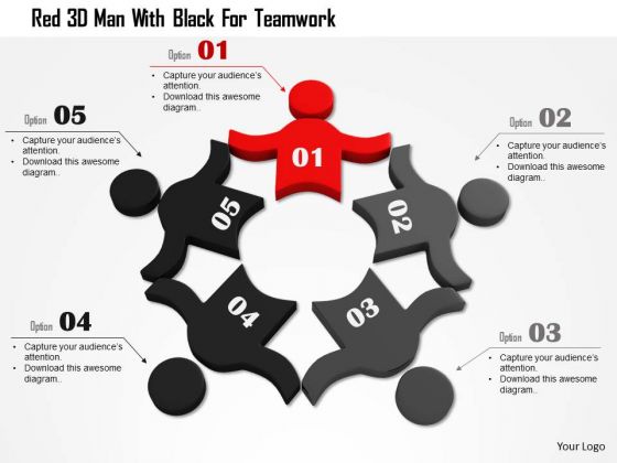 Red 3d Man With Black For Teamwork