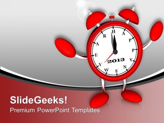 Red Alarm Clock Midnight New Year PowerPoint Templates Ppt Backgrounds For Slides 0113