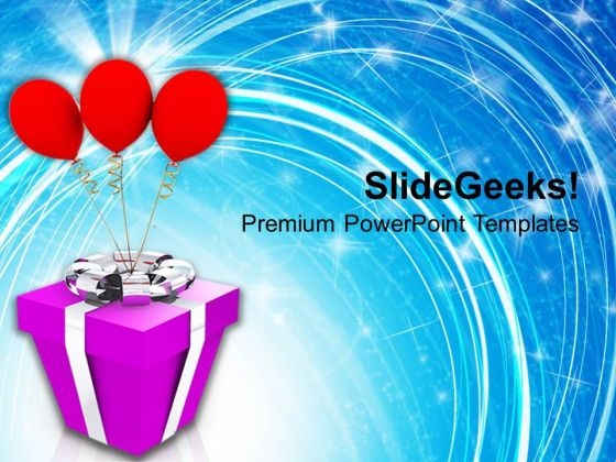 Red Balloon Attached To Gift New Year Concept PowerPoint Templates Ppt Backgrounds For Slides 1112