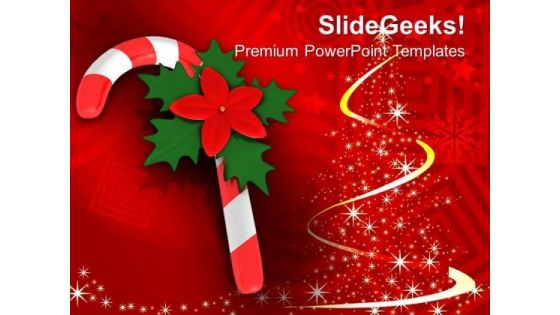 Red Candy Cane On Christmas Background PowerPoint Templates Ppt Backgrounds For Slides 1212