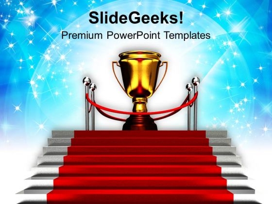 Red Carpet Stairway To Trophy Success PowerPoint Templates Ppt Backgrounds For Slides 0113