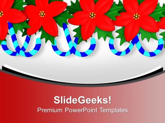 Red Holy Flowers With Candy Cane Design PowerPoint Templates Ppt Backgrounds For Slides 0113