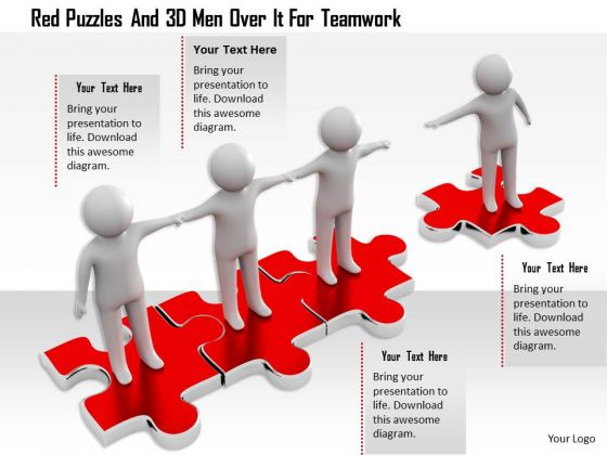 Red Puzzles And 3d Men Over It For Teamwork