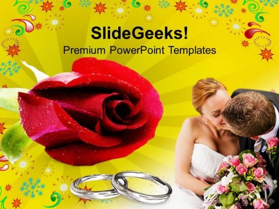 Red Rose With Wedding Rings PowerPoint Templates Ppt Backgrounds For Slides 0613