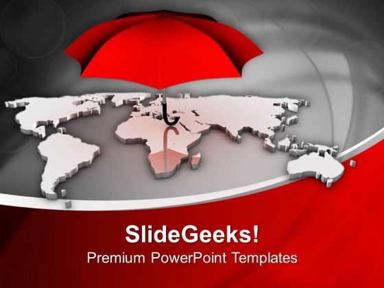 Red Umbrella Shows Danger On World PowerPoint Templates Ppt Backgrounds For Slides 0313