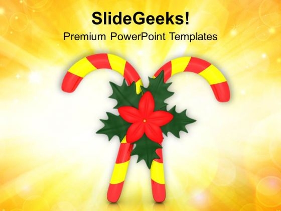 Red Yellow Candy Cane With Red Flower PowerPoint Templates Ppt Backgrounds For Slides 1212