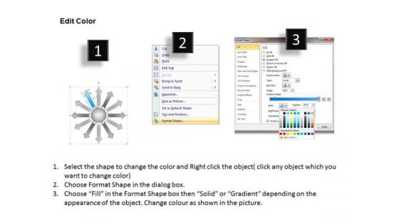 Regular Demonstration Of 12 Diverging Arrows Target Chart PowerPoint Templates