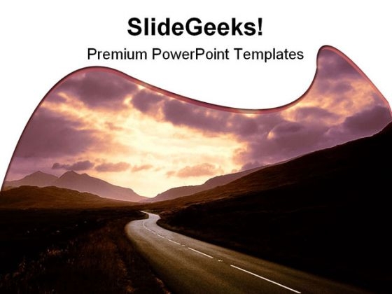 Road Through Mountains Sunset Nature PowerPoint Templates And PowerPoint Backgrounds 0811