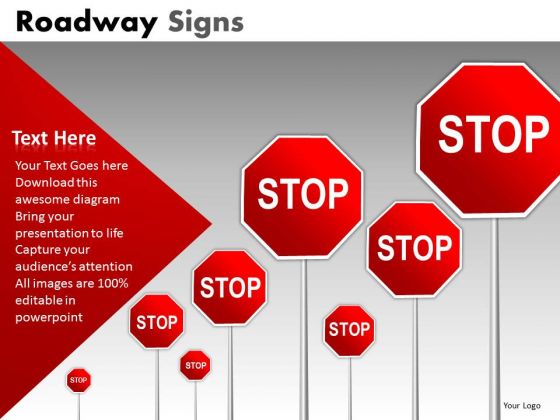Roadway Red Stop Signs PowerPoint Slides And Editable Ppt Templates