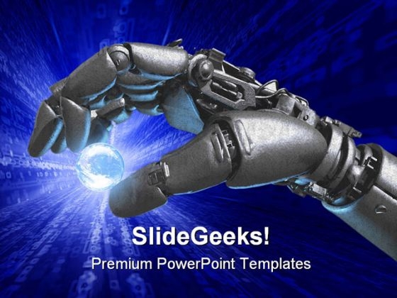 Robot Hand And Earth Globe PowerPoint Themes And PowerPoint Slides 0311