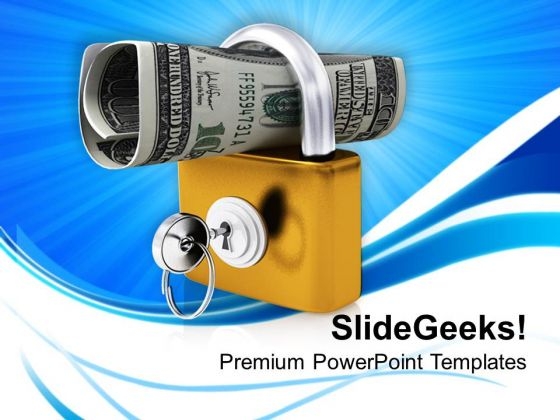 Roll Of American Dollars In Padlock PowerPoint Templates Ppt Backgrounds For Slides 0213