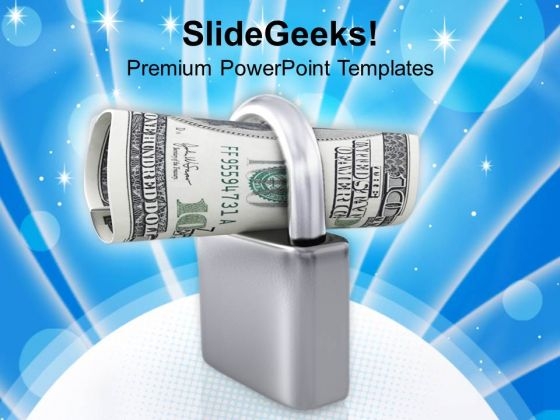 Roll Of Us Dollars In Padlock PowerPoint Templates Ppt Backgrounds For Slides 0213